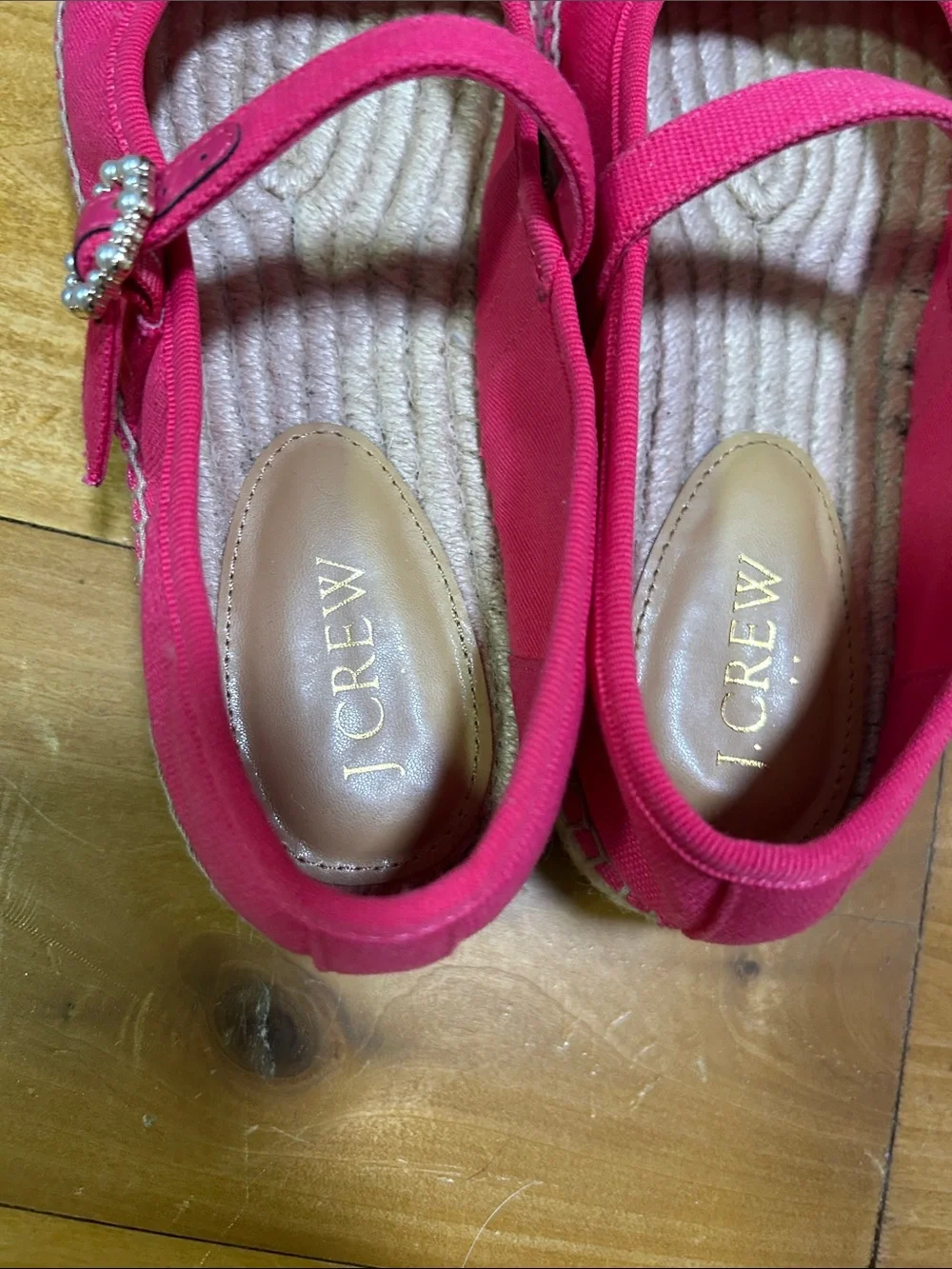 J. Crew Hot Pink Canvas Mary Jane Espadrilles   Preppy Summer Coastal